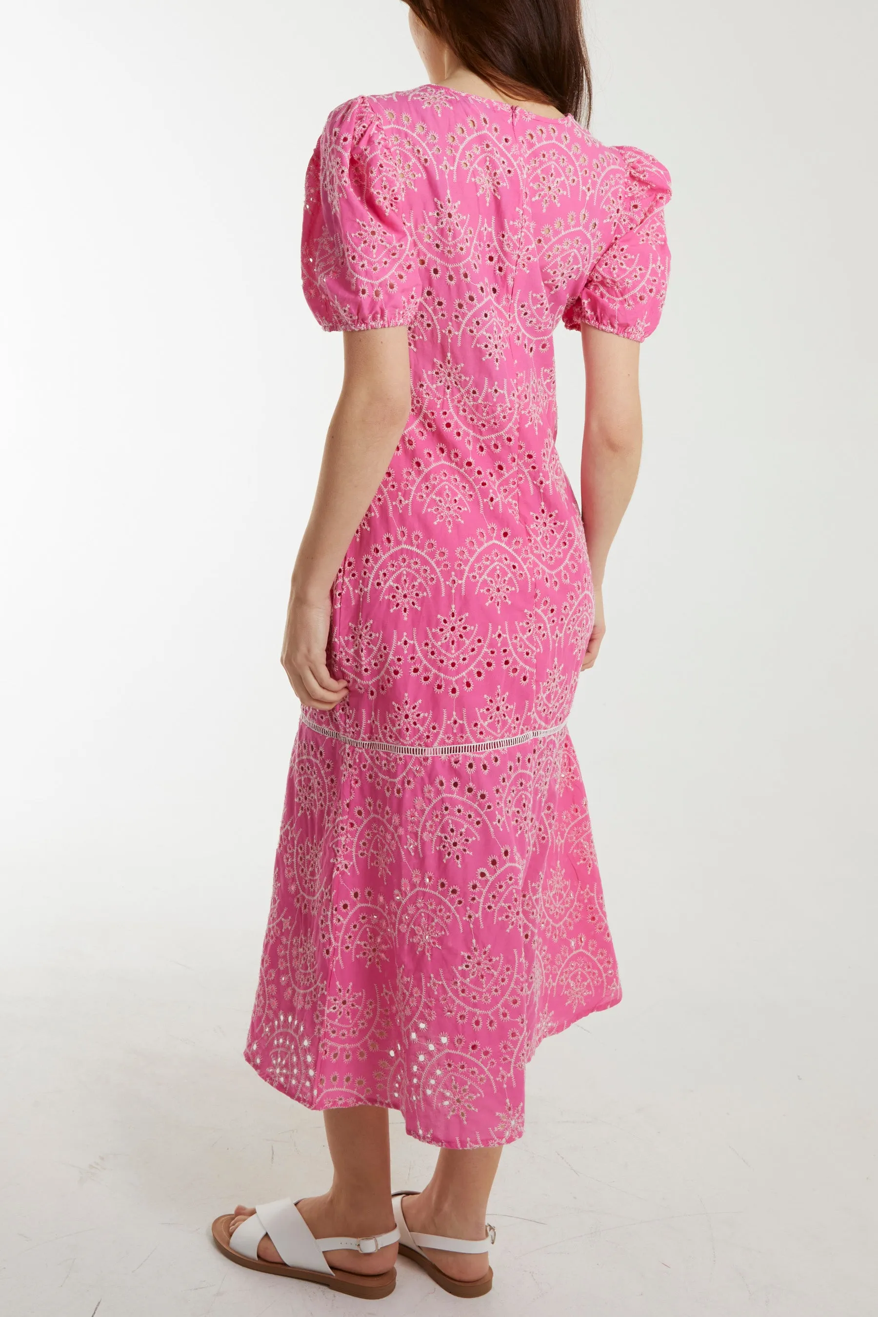 Broderie Anglaise Puff Sleeve Maxi Dress