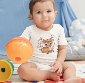Cute Floral Antler Baby Deer T-Shirt, Adorable Fawn T-Shirt for Kids, Bohemian Style Animal Tee, Cottagecore Aesthetic Top