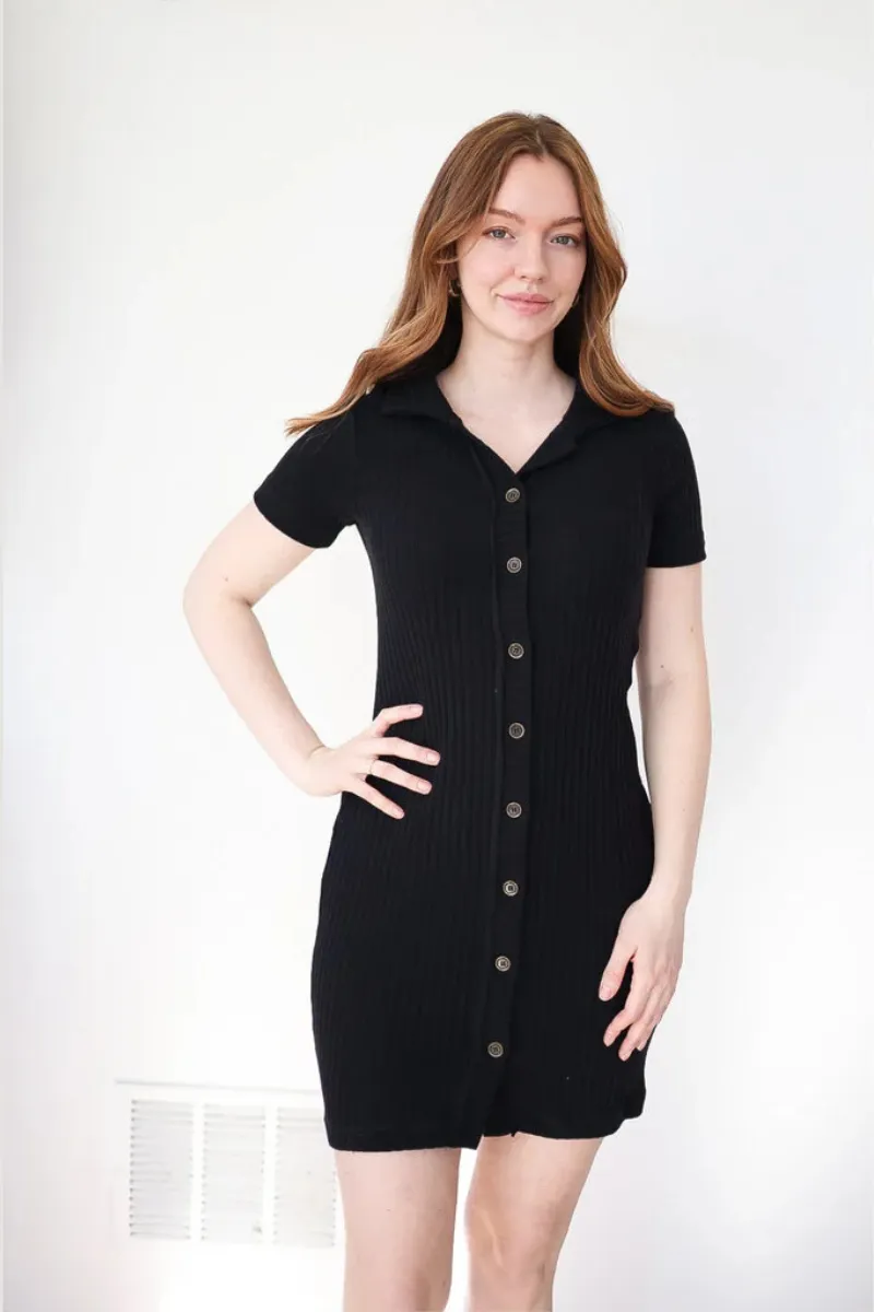 Hideaway Button Front Sweater Rib Dress