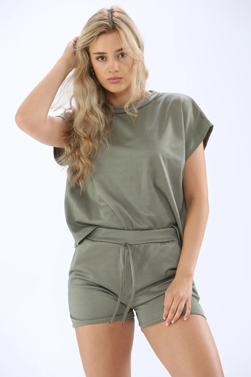 Ladies Summer Boxy T-Shirt Top 2Pcs Set Casual Co-Ord Suit