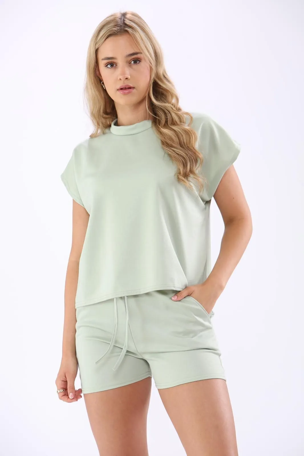 Ladies Summer Boxy T-Shirt Top 2Pcs Set Casual Co-Ord Suit