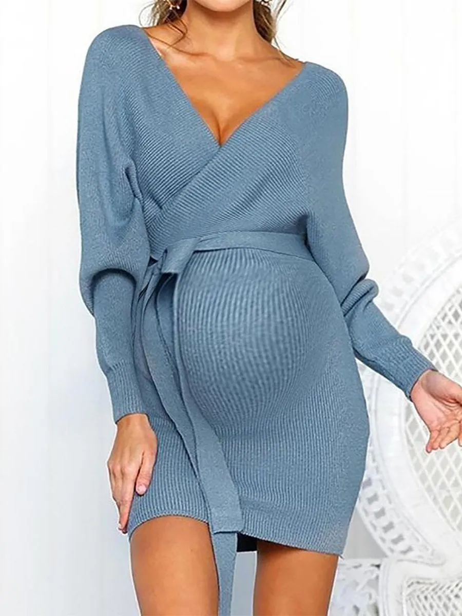 Maternity Sexy V-Neck Bandage Mini Dress