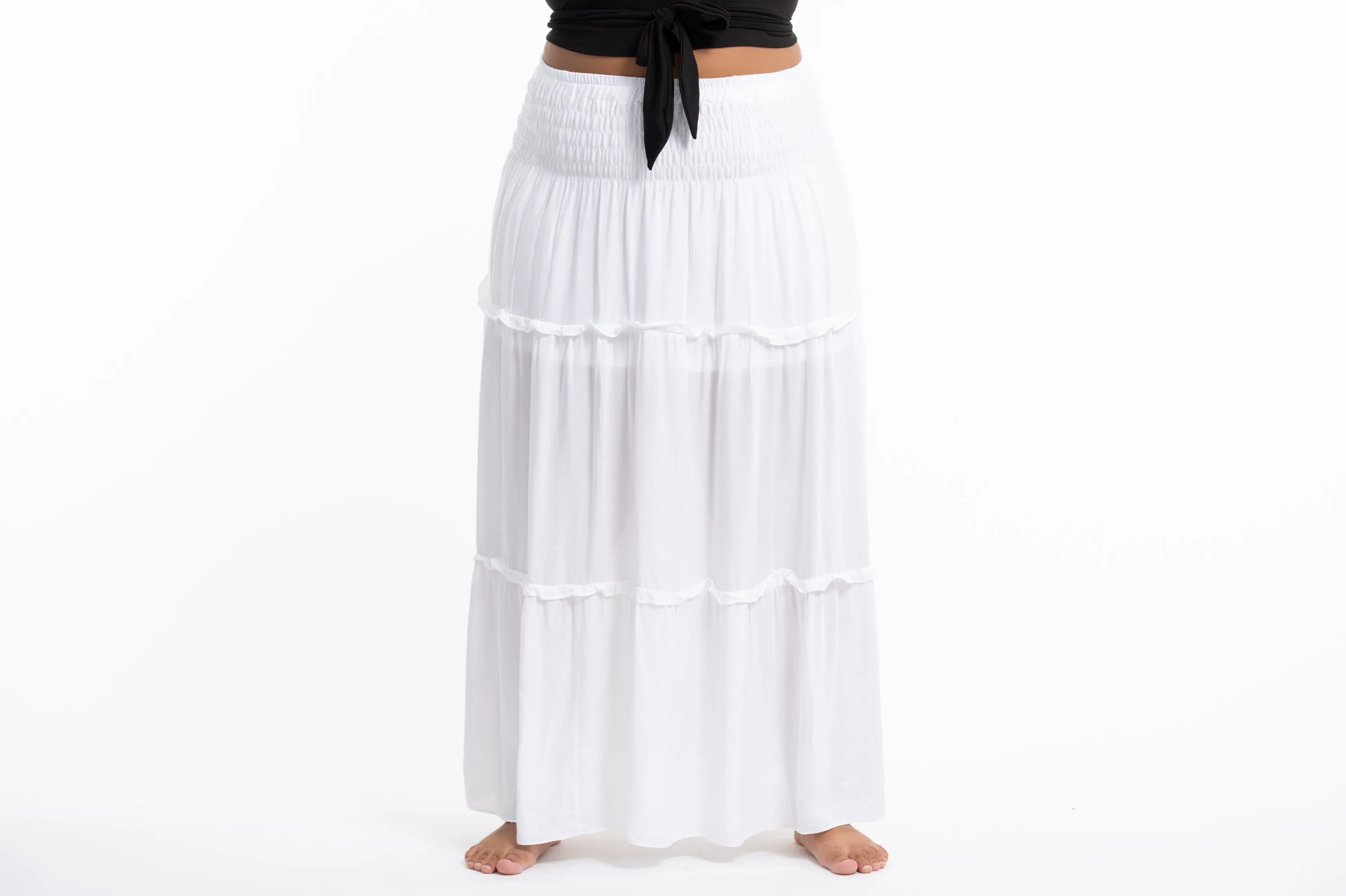 Plus Size Solid Color Maxi Skirt in White