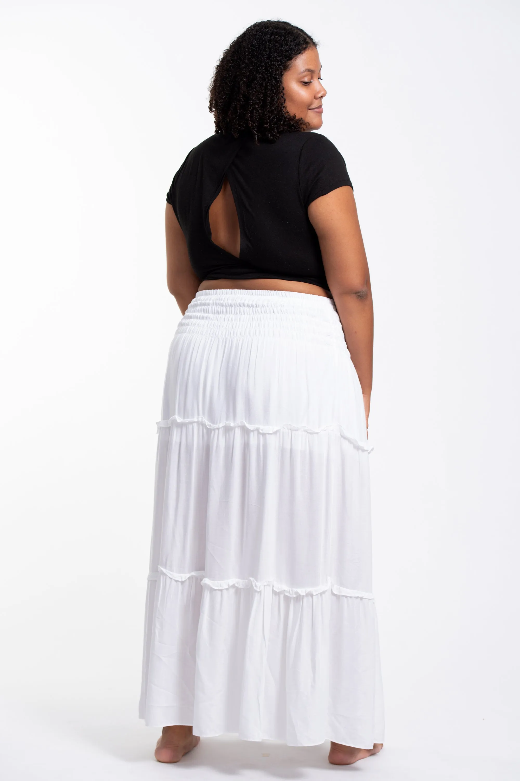 Plus Size Solid Color Maxi Skirt in White