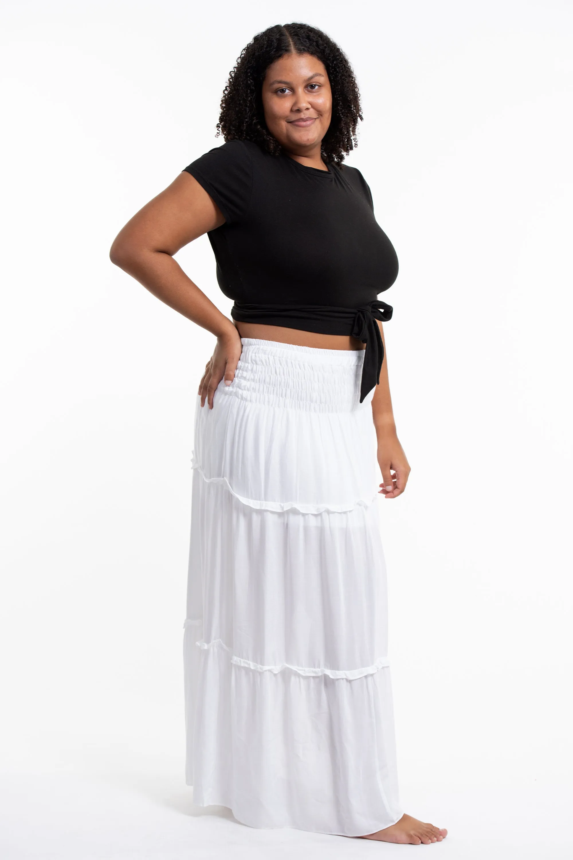 Plus Size Solid Color Maxi Skirt in White