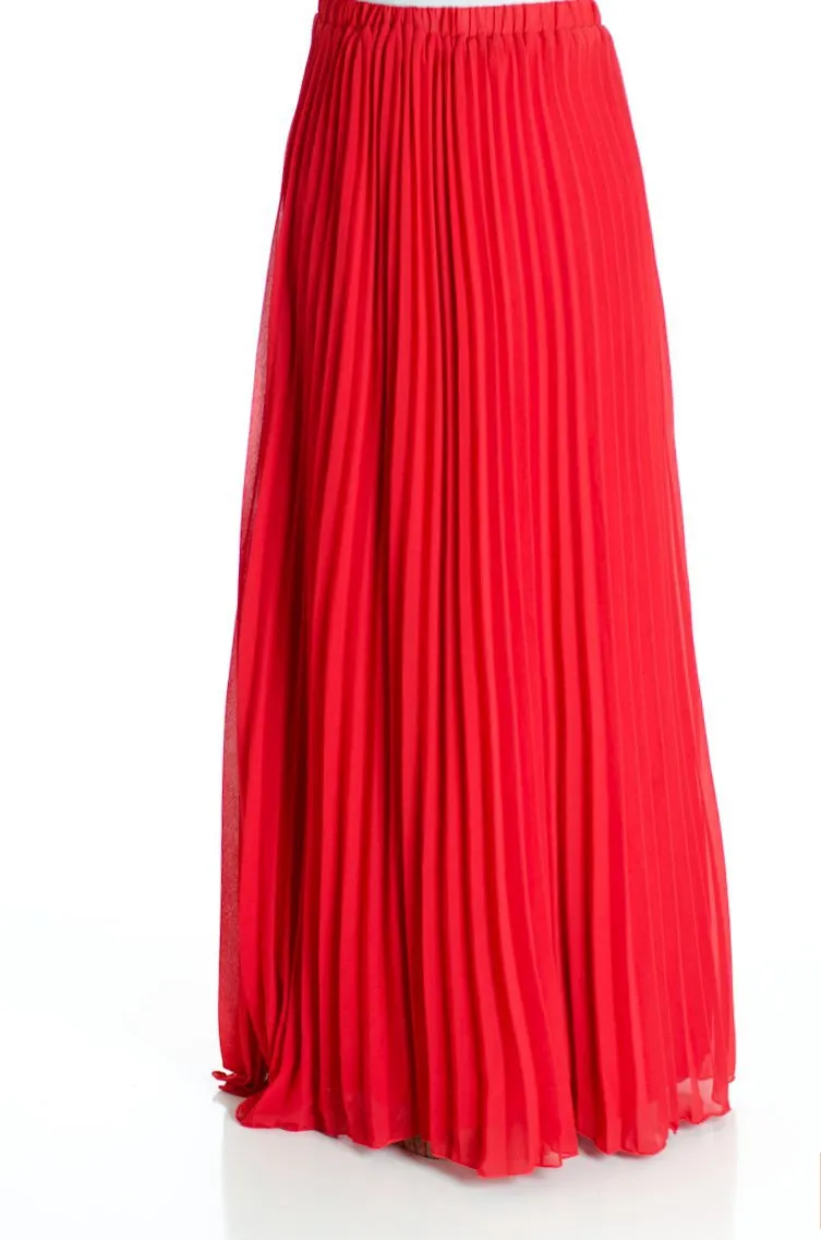 Red pleated Maxi Skirt