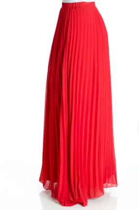 Red pleated Maxi Skirt