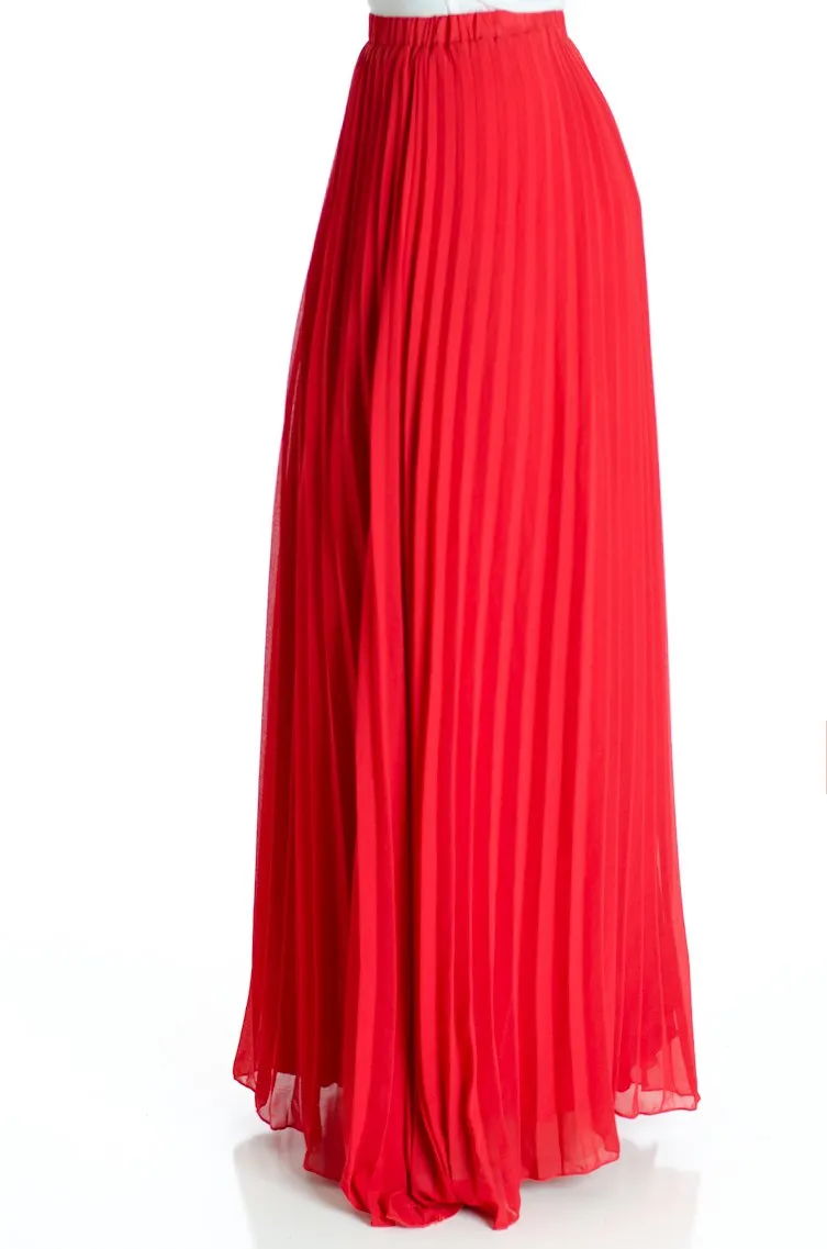 Red pleated Maxi Skirt