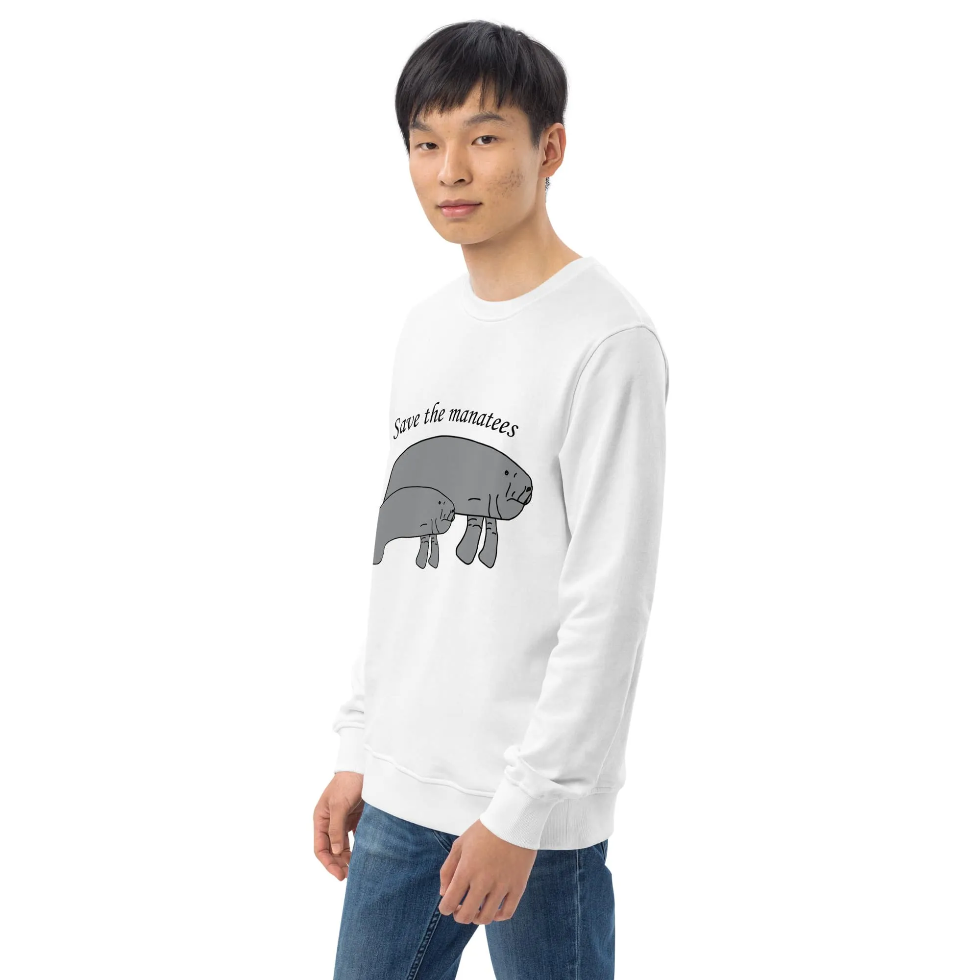 Save the Manatees Men's Organic Cotton Sweatshirt (White, Blue, Navy)