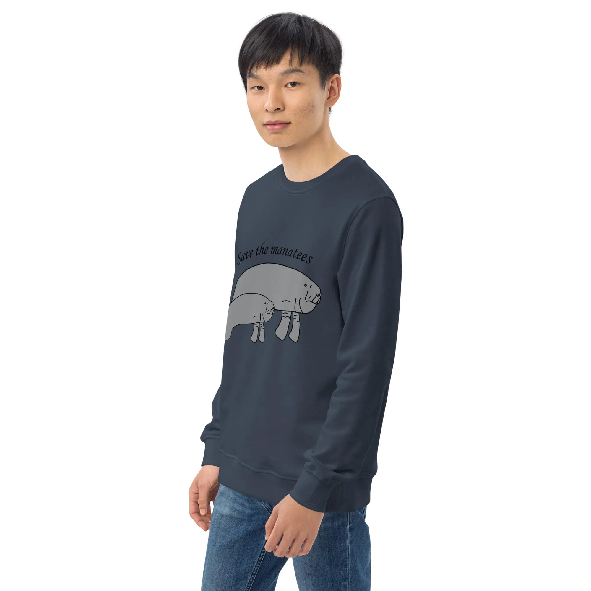 Save the Manatees Men's Organic Cotton Sweatshirt (White, Blue, Navy)