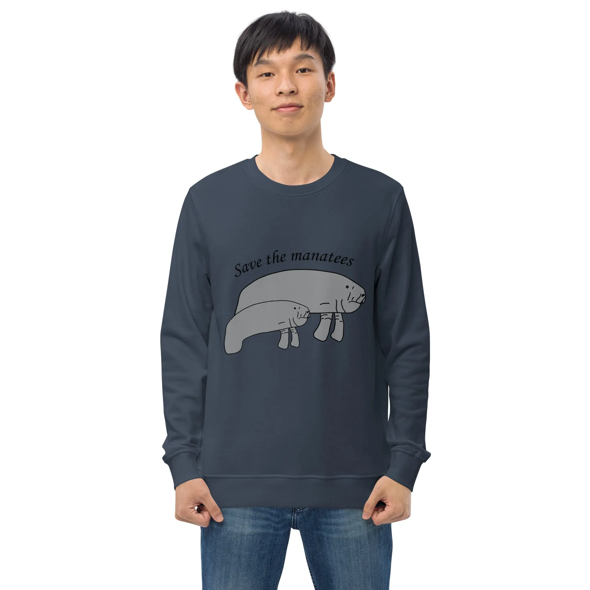 Save the Manatees Men's Organic Cotton Sweatshirt (White, Blue, Navy)