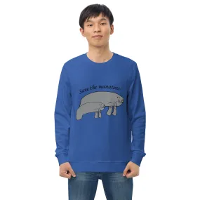 Save the Manatees Men's Organic Cotton Sweatshirt (White, Blue, Navy)