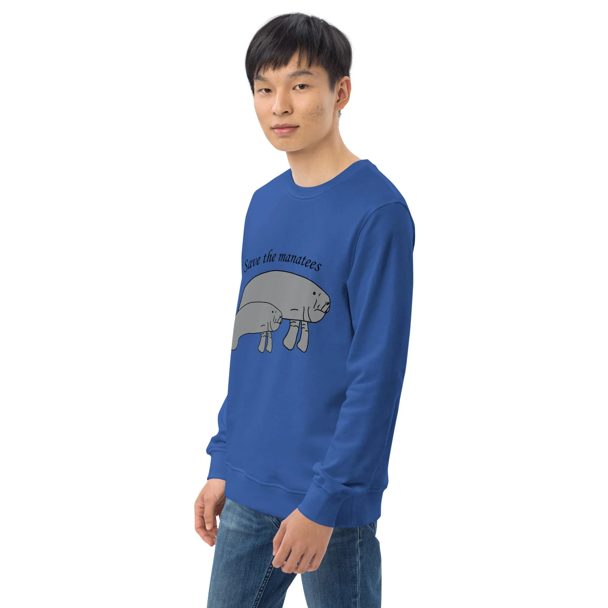 Save the Manatees Men's Organic Cotton Sweatshirt (White, Blue, Navy)
