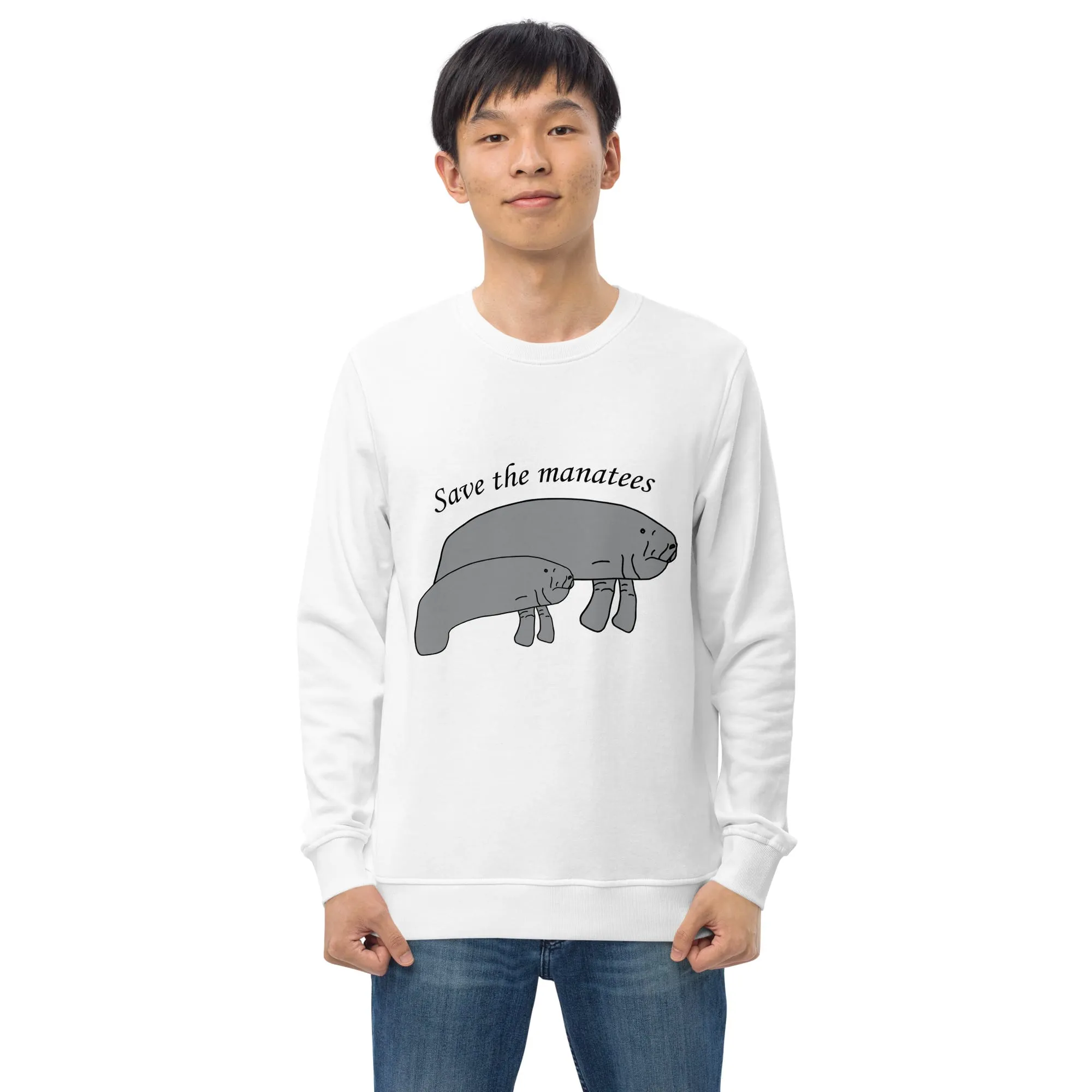 Save the Manatees Men's Organic Cotton Sweatshirt (White, Blue, Navy)