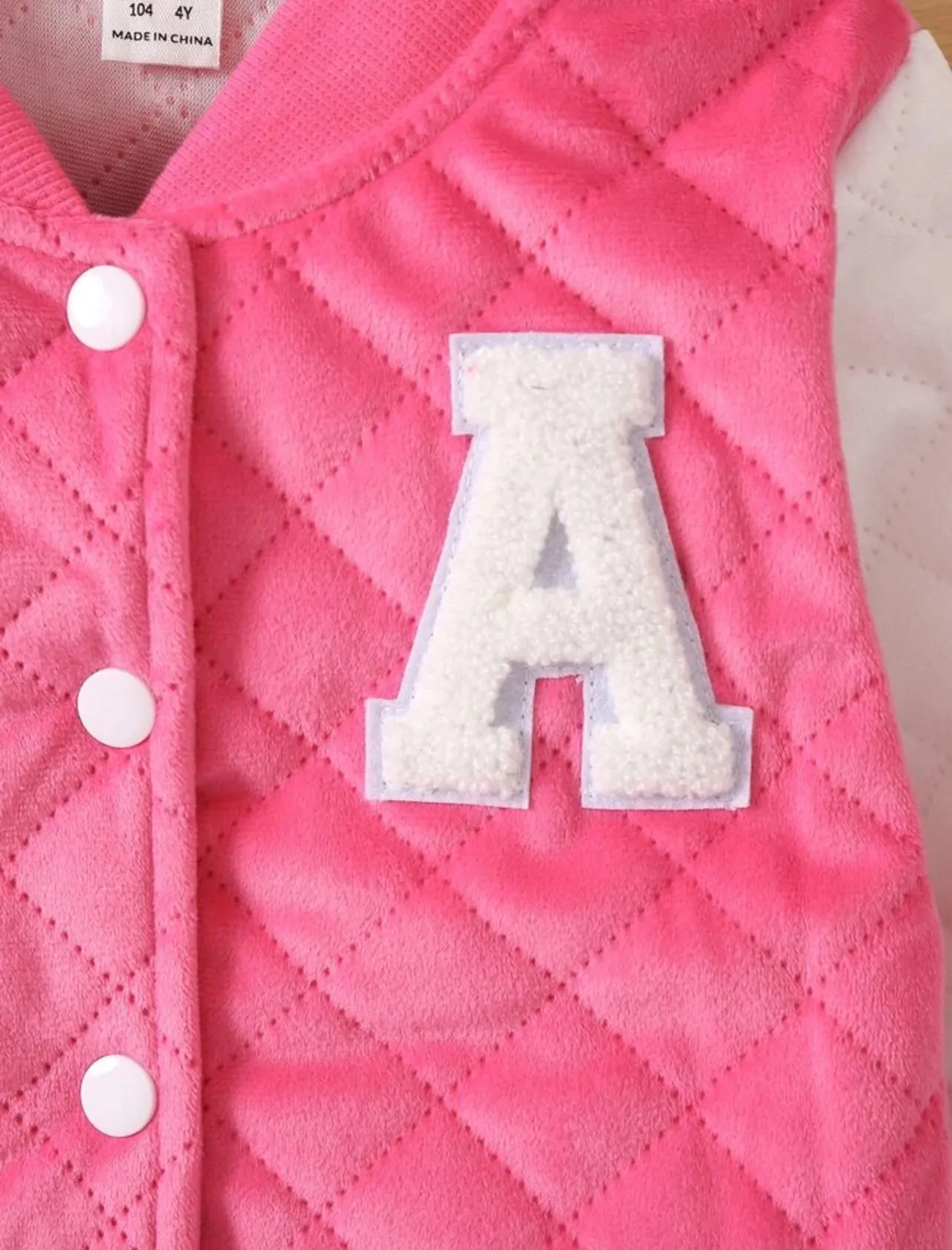 SHEIN Toddler Girls Letter Patched Colorblock Quilted Varsity Jacket - 7 Years