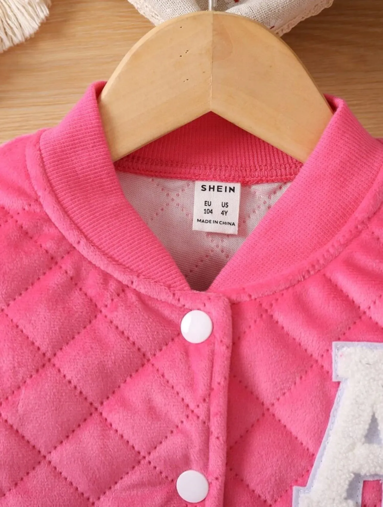 SHEIN Toddler Girls Letter Patched Colorblock Quilted Varsity Jacket - 7 Years