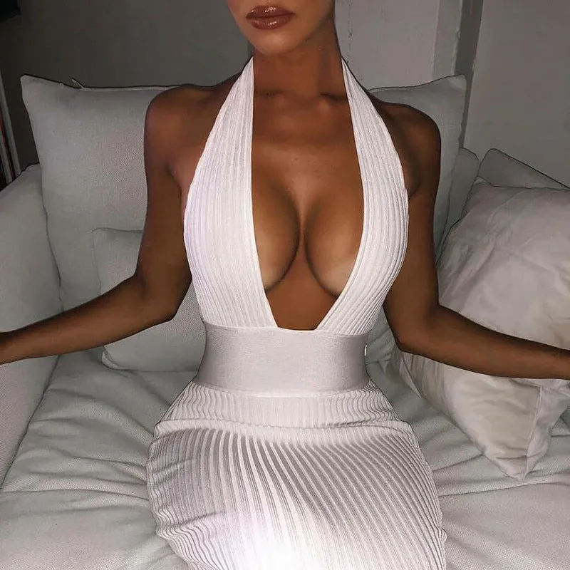 Women Backless Sexy Knitted Pencil Dress