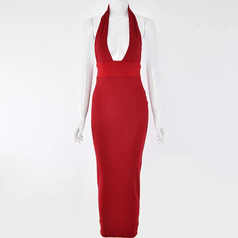 Women Backless Sexy Knitted Pencil Dress