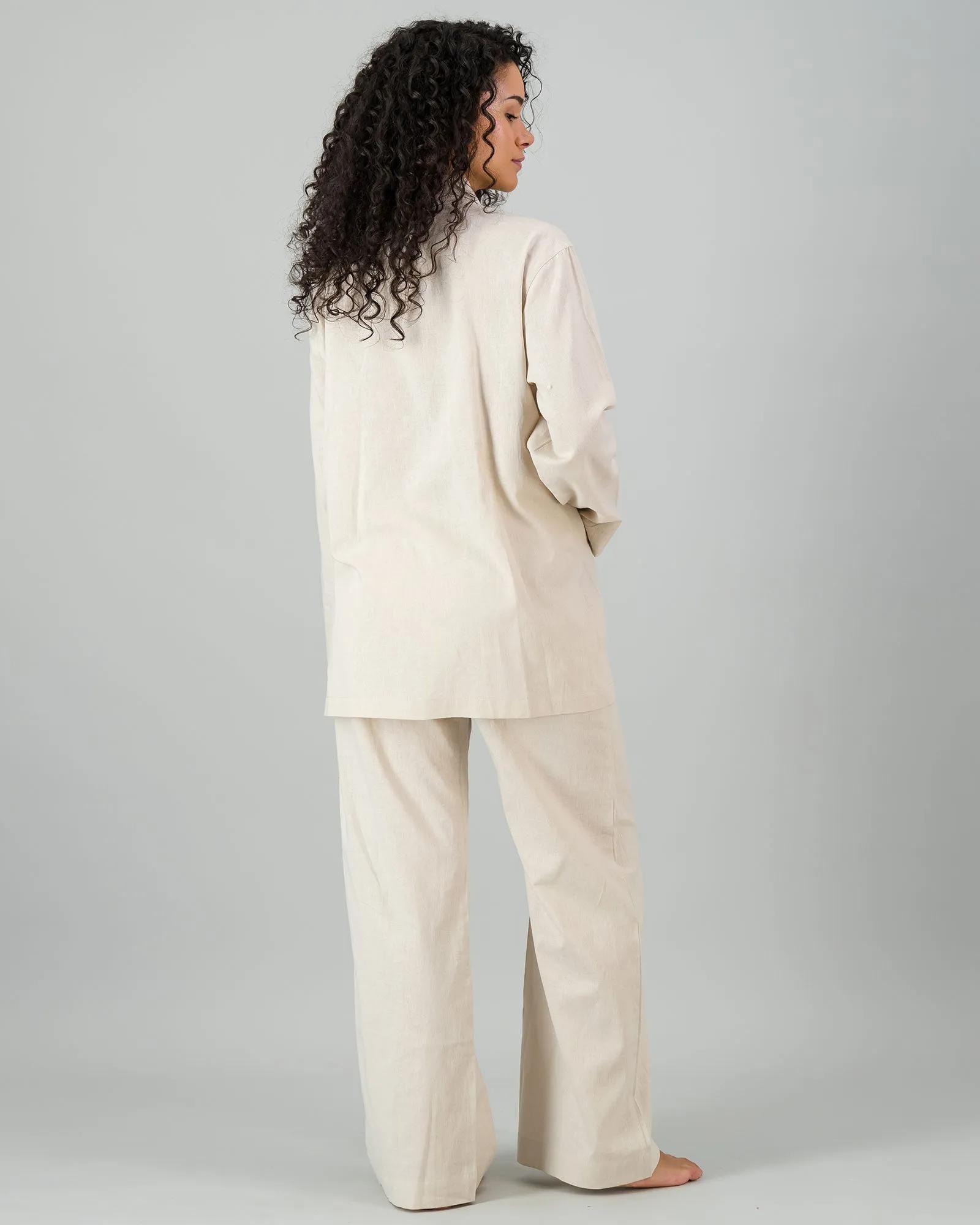 Womens Linen Shacket - Natural Sand