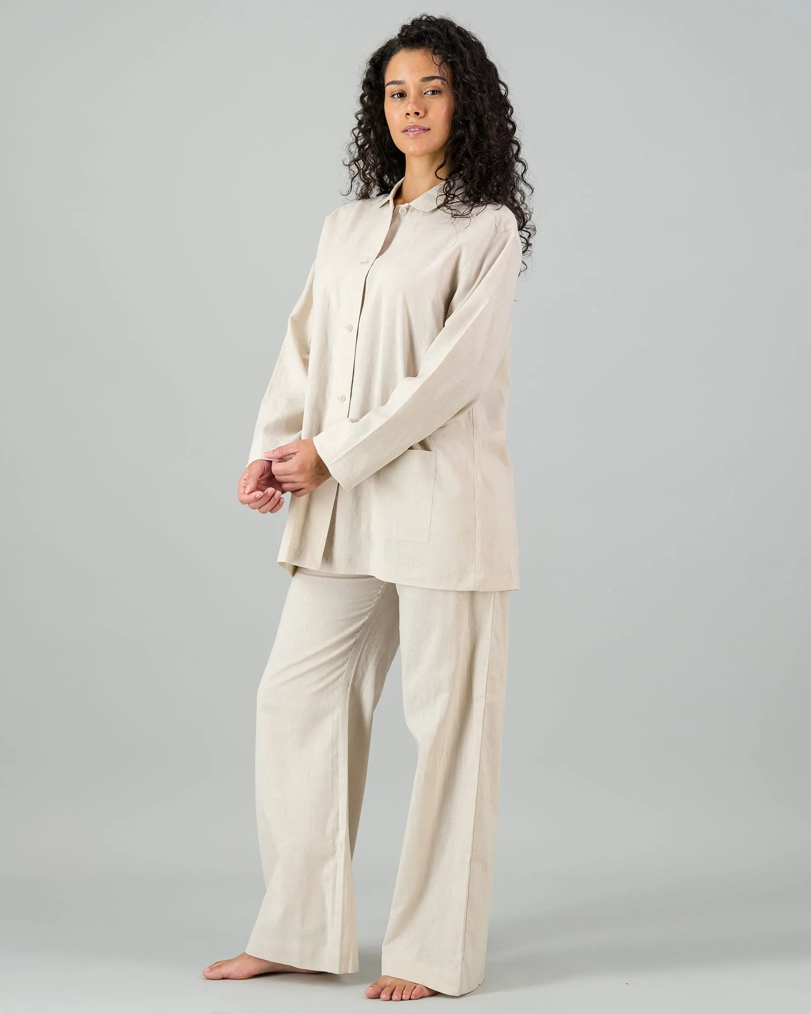 Womens Linen Shacket - Natural Sand