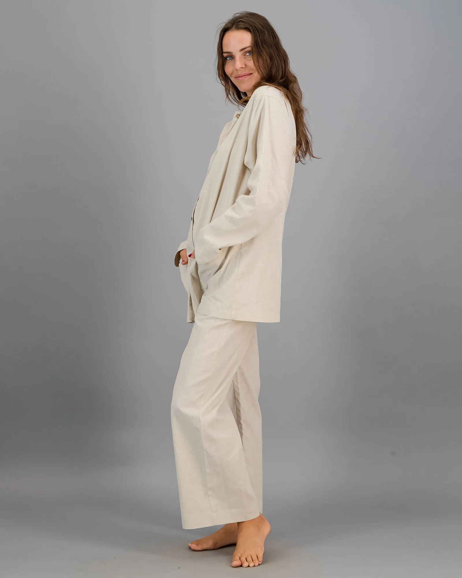 Womens Linen Shacket - Natural Sand