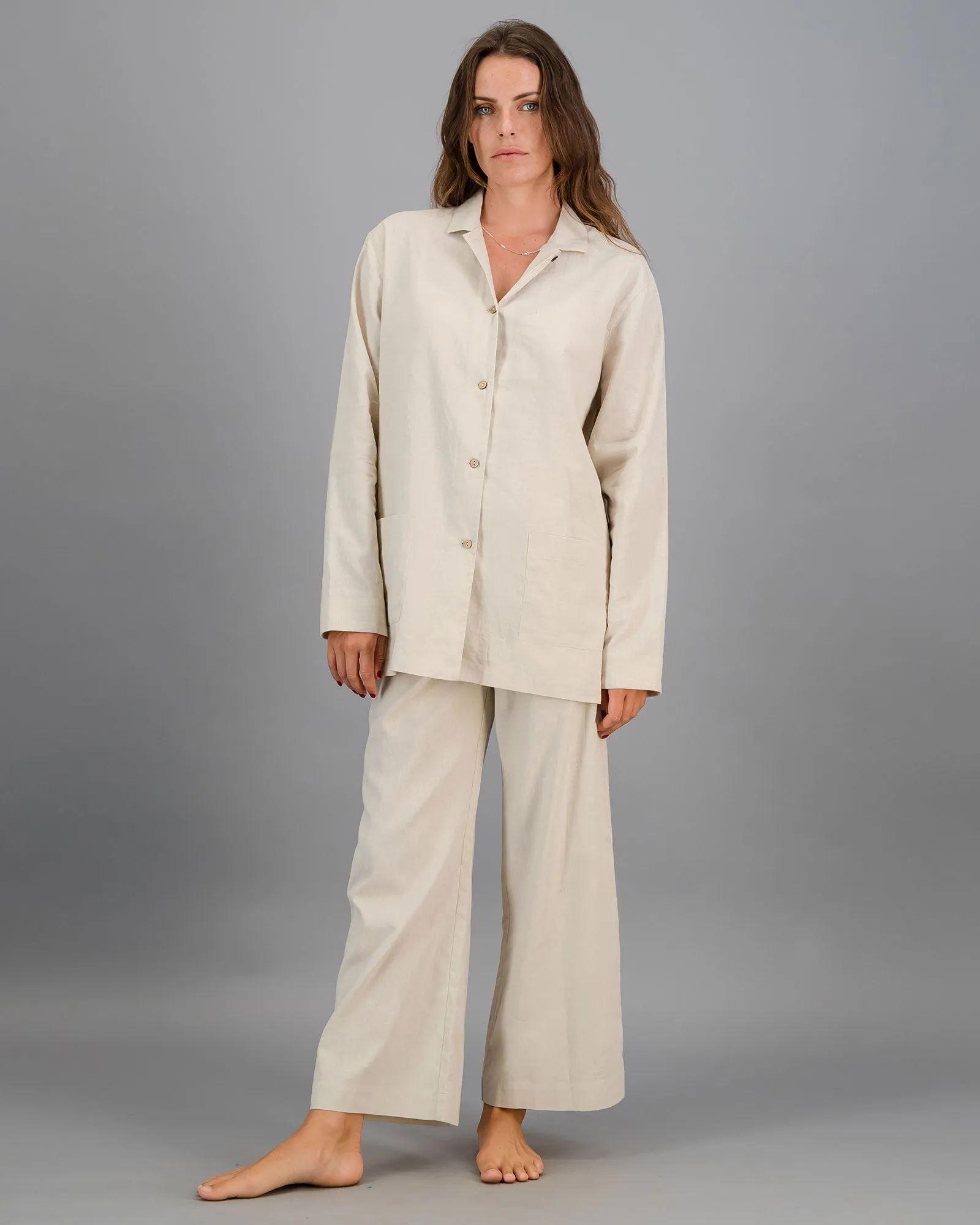 Womens Linen Shacket - Natural Sand
