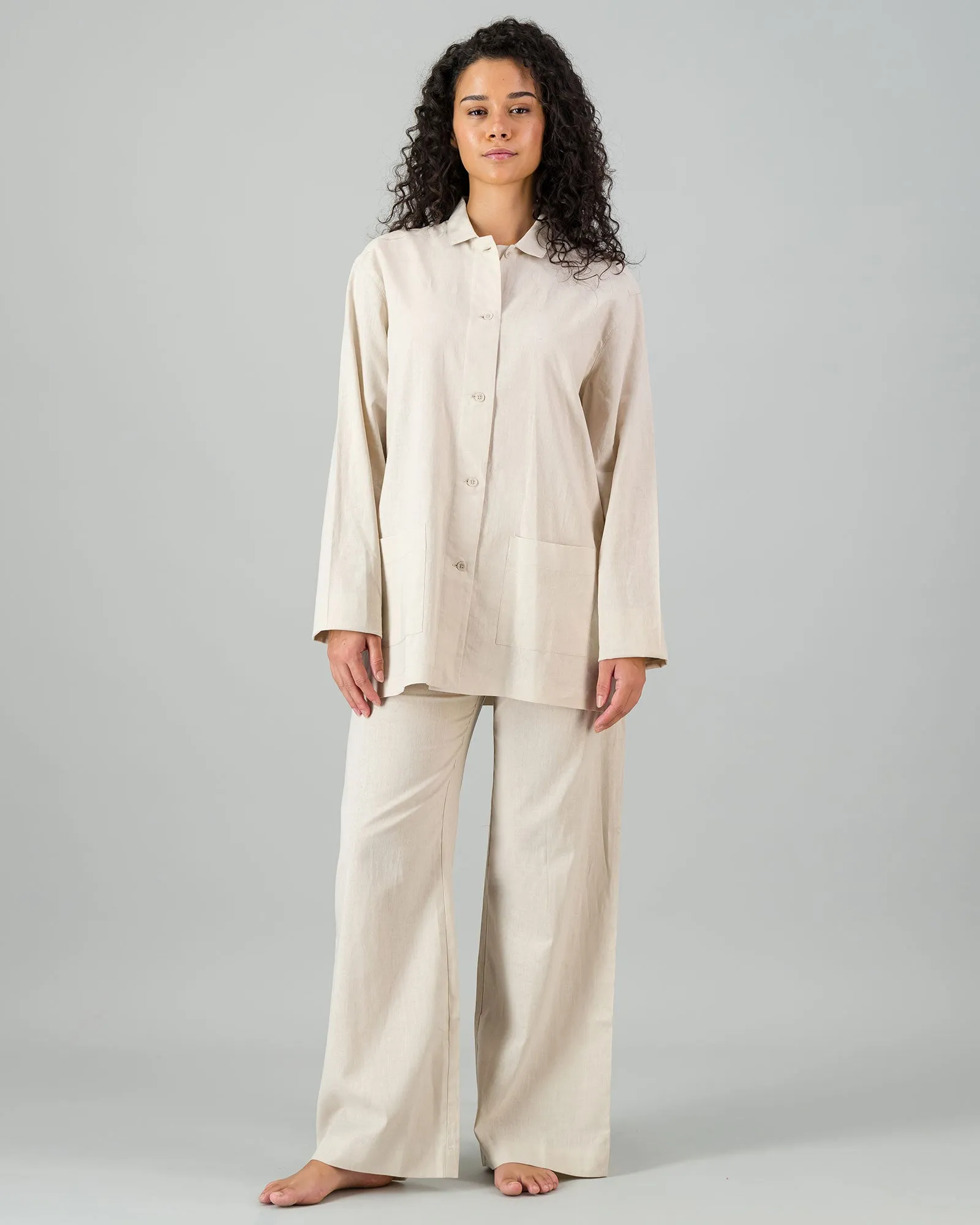 Womens Linen Shacket - Natural Sand